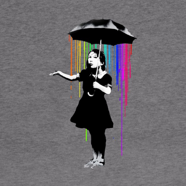 Banksy Rainbow Rain Umbrella Girl by inkstyl